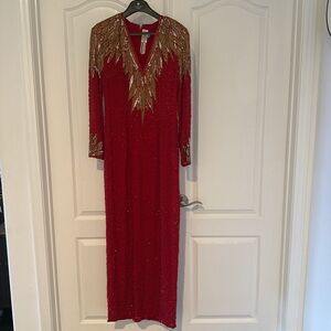 Naeem Khan Red and Gold Long Sleeve evening gown, $5000 MSRP